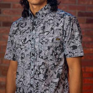 RSVLTS Bat Noir KUNUFLEX Short Sleeve Shirt in Black — front view
