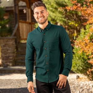 RSVLTS Dark Emerald BorlandFlex Long Sleeve Flannel (2024 Fit) in Green — front view