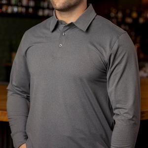 RSVLTS Iron Gate Melange Commuter Long Sleeve Polo in Gray — front view