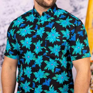 RSVLTS Moon Garden KUNUFLEX Short Sleeve Shirt in Black — front view