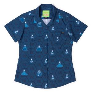 RSVLTS This Is Your Destiny Women's KUNUFLEX Short Sleeve Shirt in Blue — front view