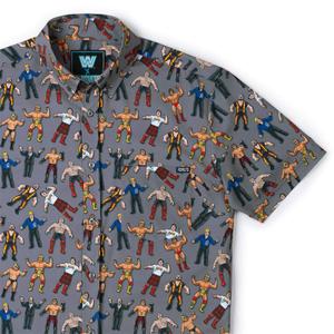 RSVLTS Rubber Match KUNUFLEX Short Sleeve Shirt in Gray — front view