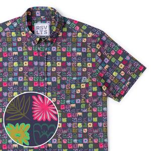 RSVLTS Scribble Squares KUNUFLEX Short Sleeve Shirt in Multicolor — front view