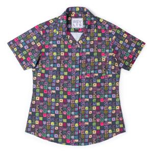 RSVLTS Scribble Squares Women's KUNUFLEX Short Sleeve Shirt in Multicolor — front view