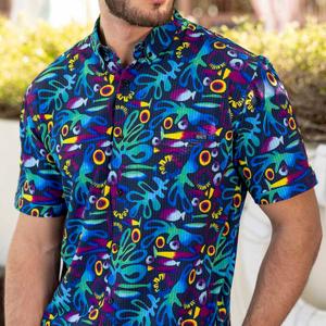 RSVLTS Rad Reef Stretch Seersucker Short Sleeve Shirt in Multicolor — front view