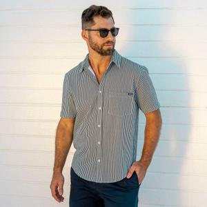 RSVLTS John, My Boy! Stretch Seersucker Short Sleeve Shirt in Green — front view