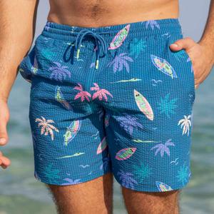 RSVLTS Gator Rays Stretch Seersucker Hybrid Shorts in Blue — front view