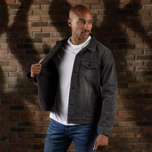 RSVLTS Denim Dan (Vintage Black) Classic Denim Jacket in Black — front view