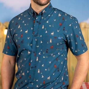 RSVLTS Duck, Duck, Dog! KUNUFLEX Short Sleeve Shirt in Green — front view
