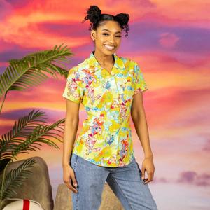 RSVLTS Tropical Troublemaker Women's KUNUFLEX Short Sleeve Shirt in Multicolor — front view