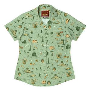 RSVLTS Frodo's Journey Women's KUNUFLEX Short Sleeve Shirt in Green — front view