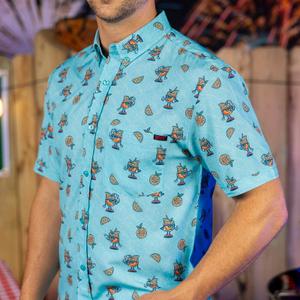 RSVLTS Aperol Steve KUNUFLEX Short Sleeve Shirt in Blue — front view