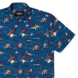 RSVLTS The Grid KUNUFLEX Short Sleeve Shirt in Blue — front view