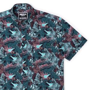 RSVLTS Monsters and Mecha KUNUFLEX Short Sleeve Shirt in Brown — front view