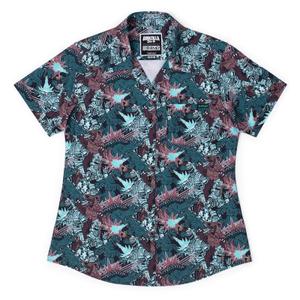 RSVLTS Monsters and Mecha Women's KUNUFLEX Short Sleeve Shirt in Brown — front view