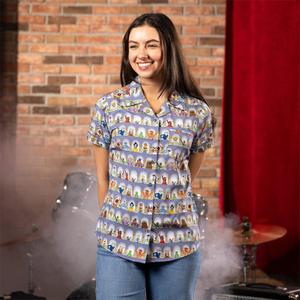 RSVLTS Light the Lights Women's KUNUFLEX Short Sleeve Shirt in Gray — front view