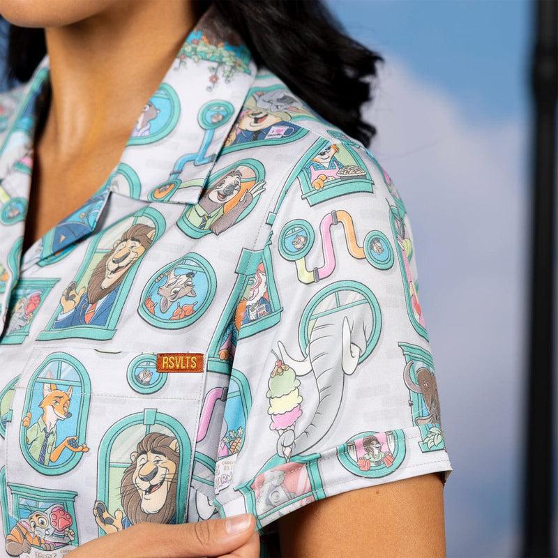RSVLTS Mammal Metropolis Women's KUNUFLEX Short Sleeve Shirt in Gray — detail 3