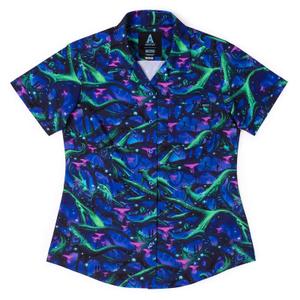 RSVLTS Na’vi Nights Women's KUNUFLEX Short Sleeve Shirt in Blue — front view