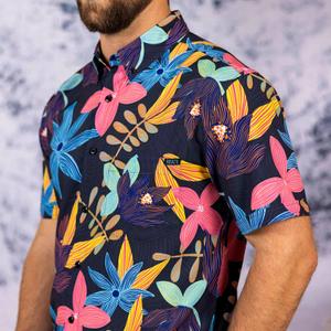 RSVLTS Petal Strokes KUNUFLEX Short Sleeve Shirt in Black — front view