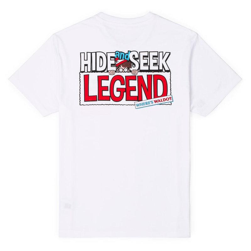 RSVLTS Hide and Seek Legend Crewneck Tee in White — front view