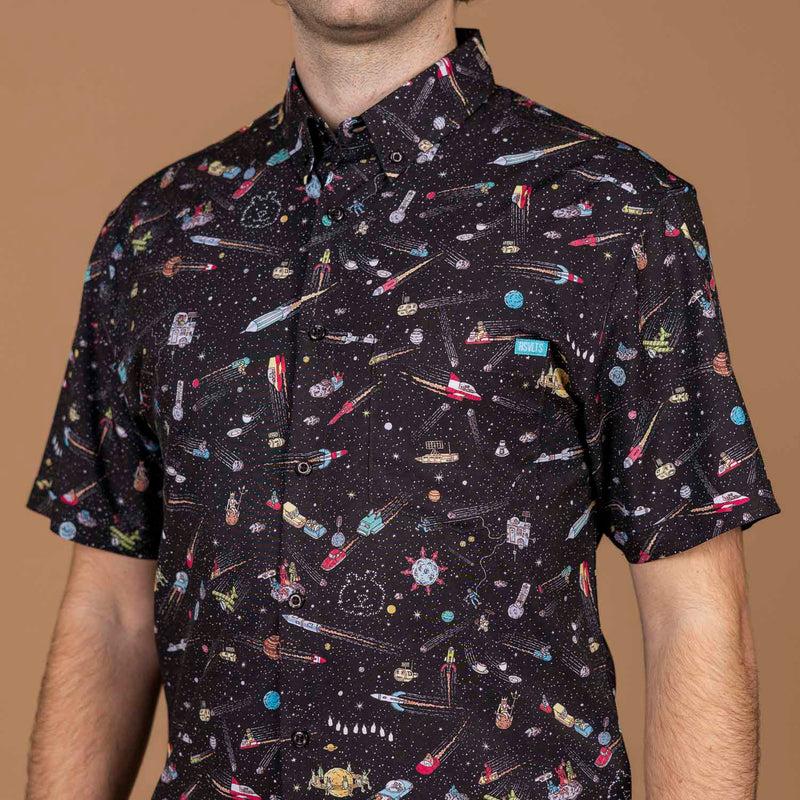 RSVLTS Waldo in Space KUNUFLEX Short Sleeve Shirt in Black — detail 4