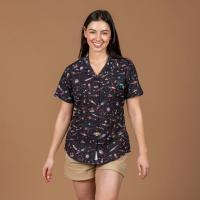 RSVLTS Waldo in Space Women's KUNUFLEX Short Sleeve Shirt in Black — front view
