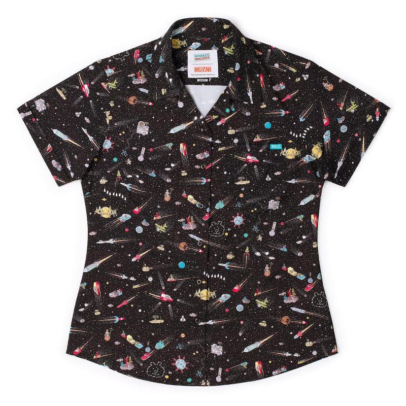 RSVLTS Waldo in Space Women's KUNUFLEX Short Sleeve Shirt in Black — detail 2