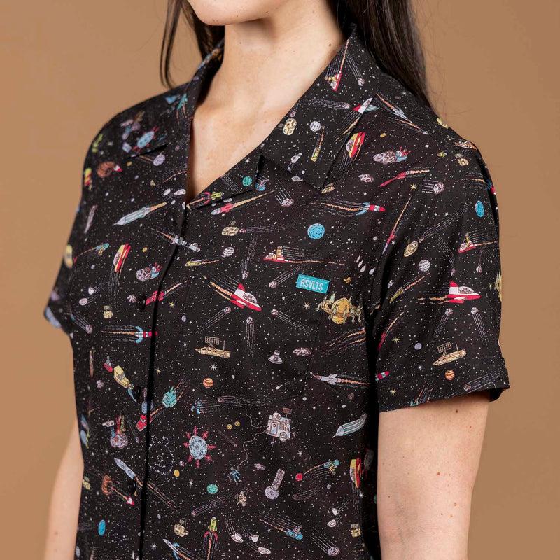 RSVLTS Waldo in Space Women's KUNUFLEX Short Sleeve Shirt in Black — detail 3