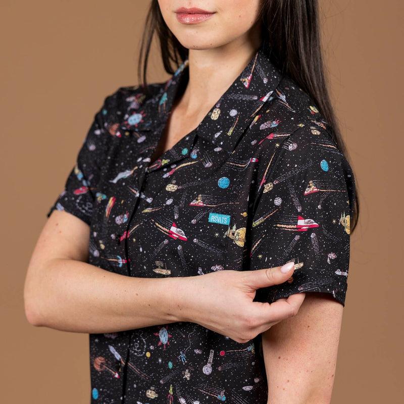 RSVLTS Waldo in Space Women's KUNUFLEX Short Sleeve Shirt in Black — detail 5