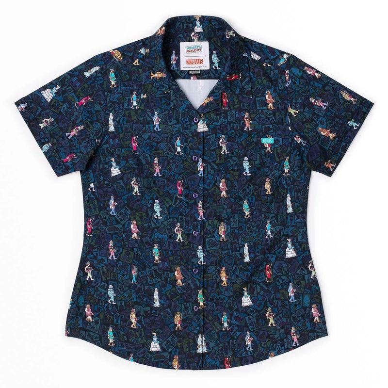 RSVLTS When's Waldo? Women's KUNUFLEX Short Sleeve Shirt in Blue — detail 2
