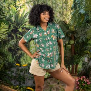 RSVLTS Vine Vibin' Women's KUNUFLEX Short Sleeve Shirt in Green — front view
