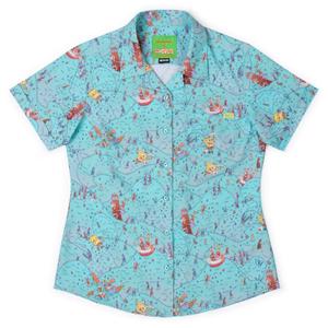 RSVLTS Meep Meep Meep Women's KUNUFLEX Short Sleeve Shirt in Blue — front view