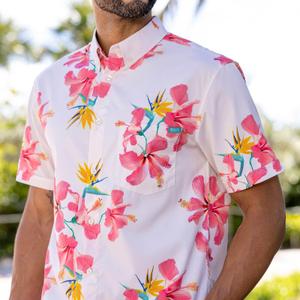 RSVLTS Sunbird KUNUFLEX Short Sleeve Shirt in Pink — front view