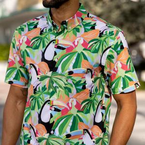 RSVLTS Toucan Do It KUNUFLEX Short Sleeve Shirt in Green — front view