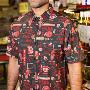 RSVLTS Let's All Go to the Deli KUNUFLEX Short Sleeve Shirt in Black — front view