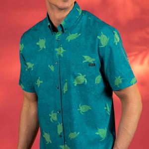 RSVLTS Turtle Tide KUNUFLEX Short Sleeve Shirt in Green — front view