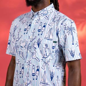 RSVLTS Harbor Life KUNUFLEX Short Sleeve Shirt in Blue — front view