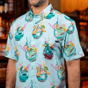 RSVLTS Gone Sippin' KUNUFLEX Short Sleeve Shirt in Blue — front view