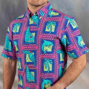 RSVLTS Tapa Tropic KUNUFLEX Short Sleeve Shirt in Pink — front view