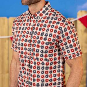 RSVLTS Freedom Flowers KUNUFLEX Short Sleeve Shirt in Blue — front view