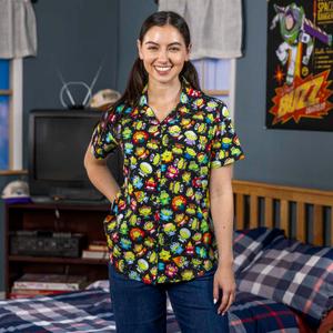 RSVLTS Cosmic Costumes Women's KUNUFLEX Short Sleeve Shirt in Black — front view