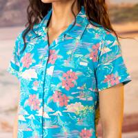 RSVLTS Magnum Tide Women's KUNUFLEX Short Sleeve Shirt in Blue — detail 3