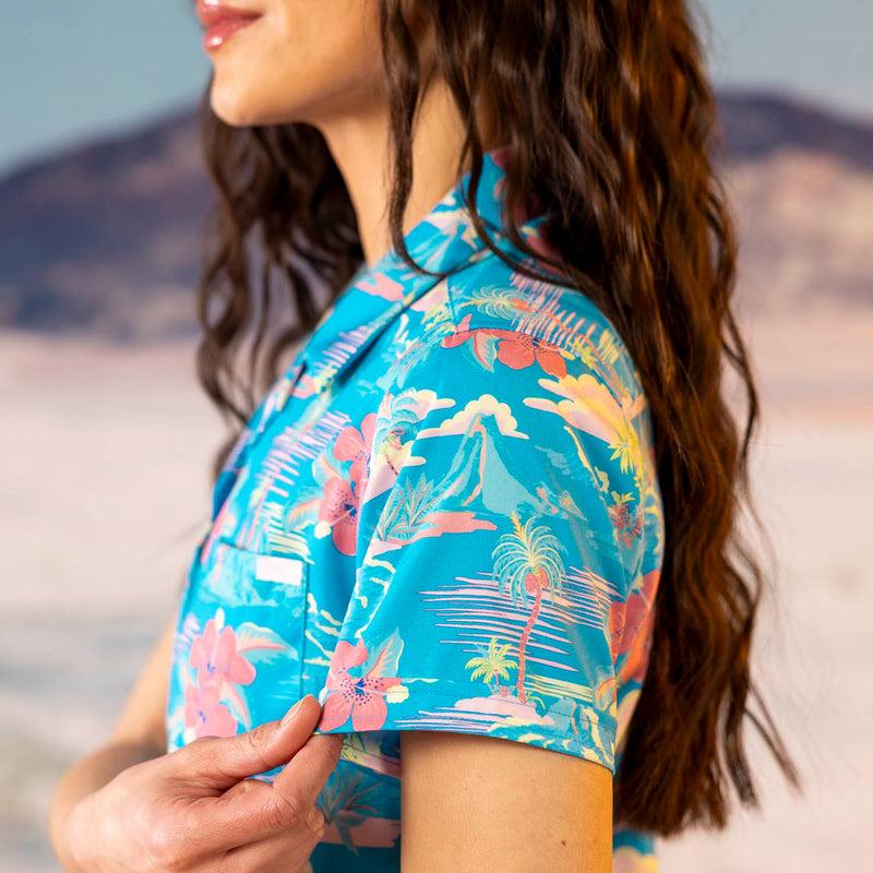 RSVLTS Magnum Tide Women's KUNUFLEX Short Sleeve Shirt in Blue — detail 5
