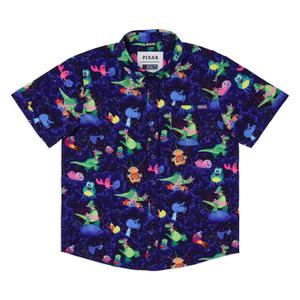 RSVLTS Partysaurus Rex Youth KUNUFLEX Short Sleeve Shirt in Purple — front view