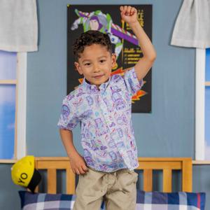 RSVLTS Space Ranger Schematics Preschool KUNUFLEX Short Sleeve Shirt in Blue — front view