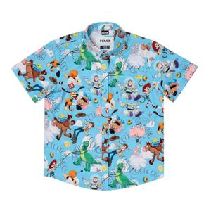 RSVLTS Andy's Toy Box Youth KUNUFLEX Short Sleeve Shirt in Blue — front view