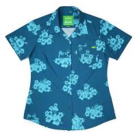RSVLTS Petal Party Women's KUNUFLEX Short Sleeve Shirt in Blue — front view