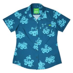 RSVLTS Petal Party Women's KUNUFLEX Short Sleeve Shirt in Blue — front view
