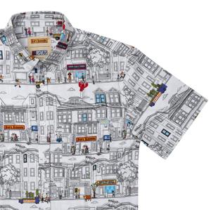 RSVLTS Welcome to Ocean Avenue KUNUFLEX Short Sleeve Shirt in Gray — front view