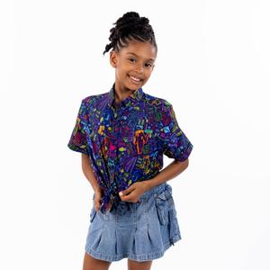RSVLTS Neon Block Party Youth KUNUFLEX Short Sleeve Shirt in Black — front view